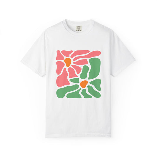 Abstract Pink & Green Flower Garment-Dyed Women's T-Shirt