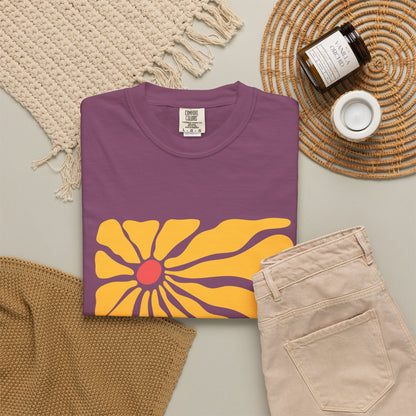Minimal Yellow Floral Graphic Garment-Dyed Women's T-Shirt