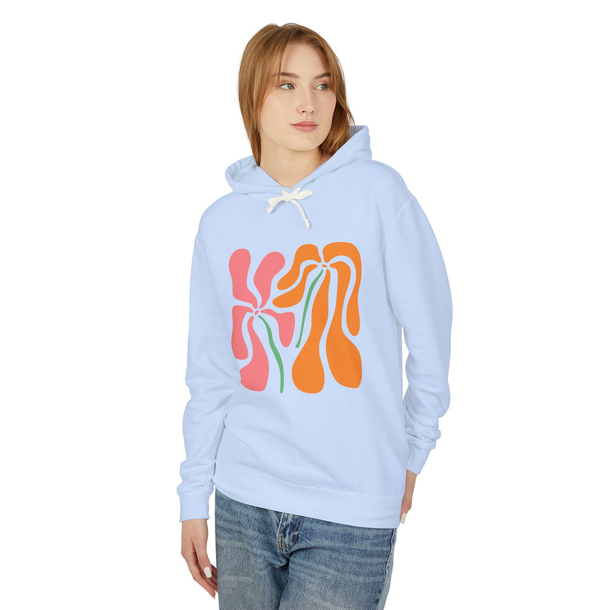 Groovy Pink & Orange Floral Lightweight Women's Hooded Sweatshirt