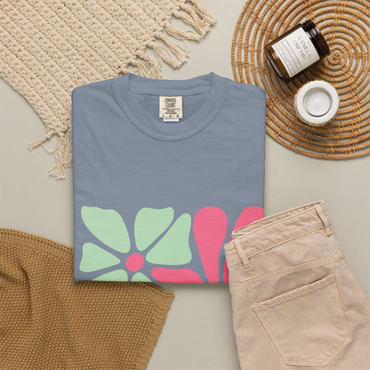 Floral Retro Block Print Garment-Dyed Women's T-Shirt