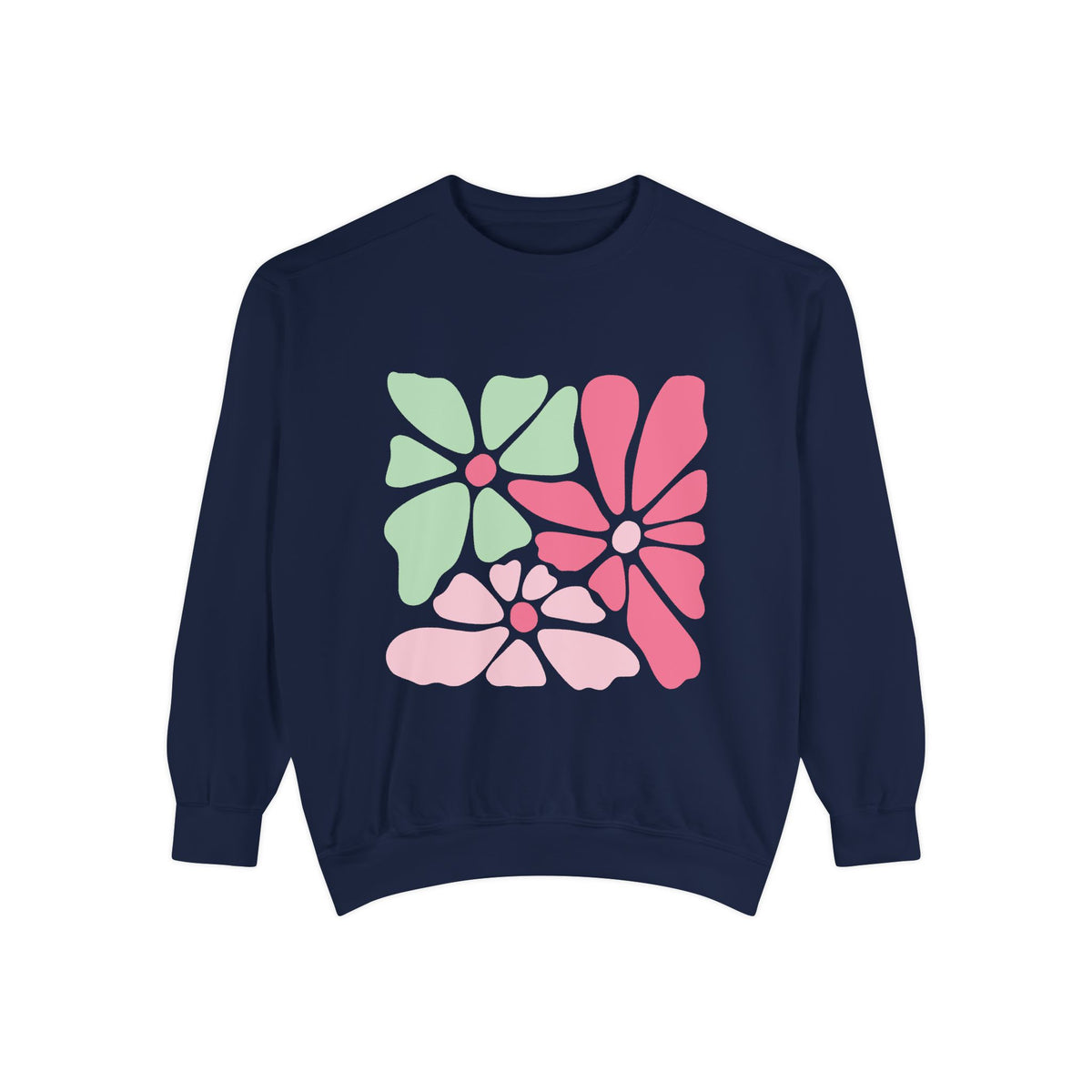 Floral Retro Block Print Garment-Dyed Women's Sweatshirt