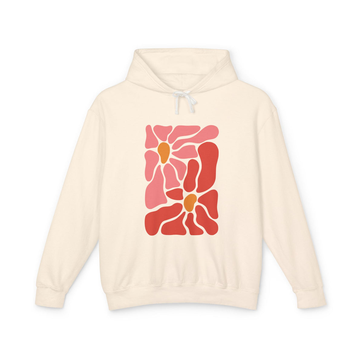 Pink Retro Flower Graphic Lightweight Women's Hooded Sweatshirt