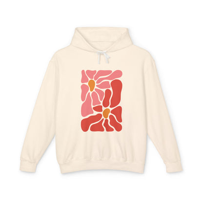 Pink Retro Flower Graphic Lightweight Women's Hooded Sweatshirt