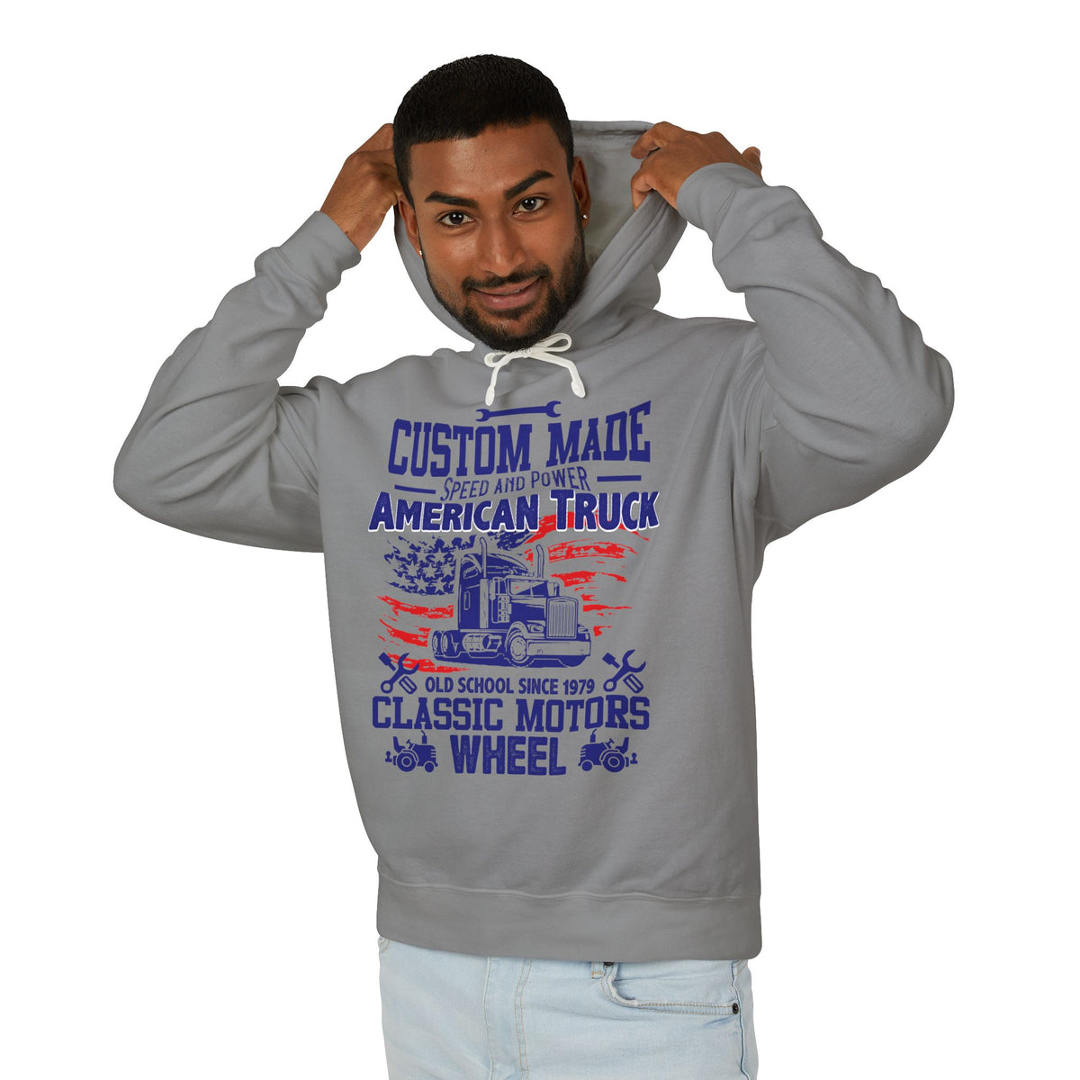 Custom Made Speed And Power American Truck Lightweight Hooded Sweatshirt