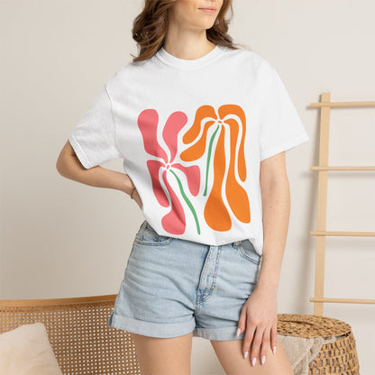 Groovy Pink & Orange Floral Garment-Dyed Women's T-Shirt
