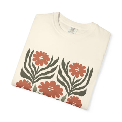 Rustic Flower Print Garment-Dyed Women's T-Shirt