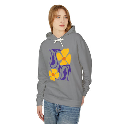 Yellow & Purple 70s-Inspired Flower Design Lightweight Women's Hooded Sweatshirt