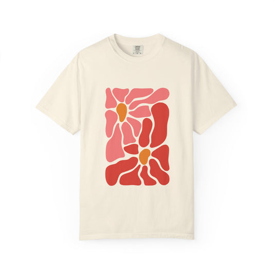 Pink Retro Flower Graphic Garment-Dyed Women's T-Shirt