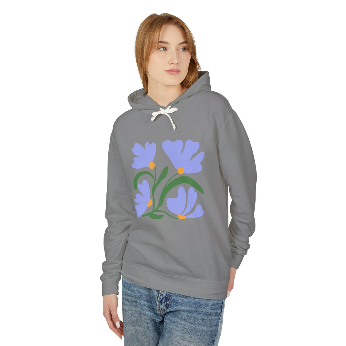 Lavender Tulip Graphic Lightweight Women's Hooded Sweatshirt