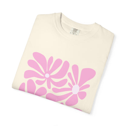 Pink Retro Floral Garment-Dyed Women's T-Shirt
