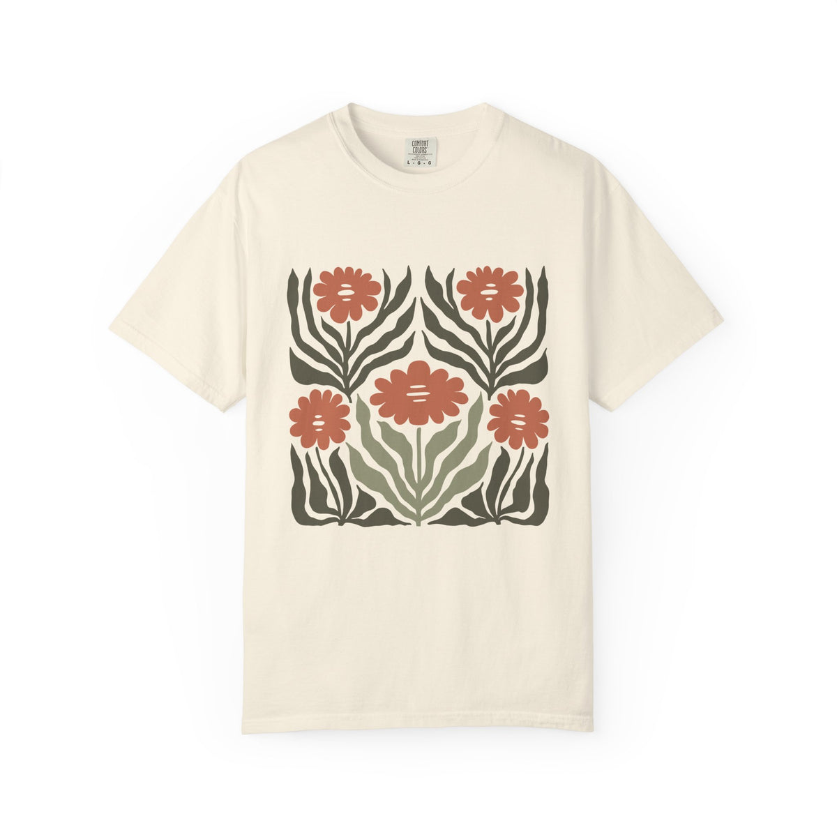 Rustic Flower Print Garment-Dyed Women's T-Shirt