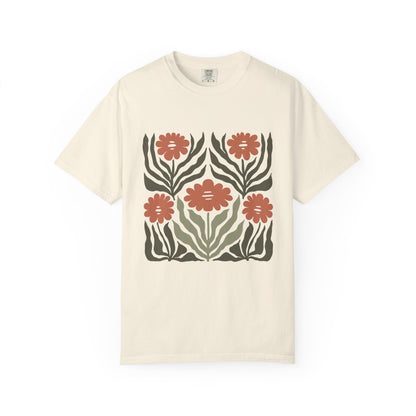 Rustic Flower Print Garment-Dyed Women's T-Shirt