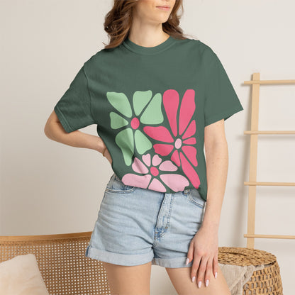 Floral Retro Block Print Garment-Dyed Women's T-Shirt