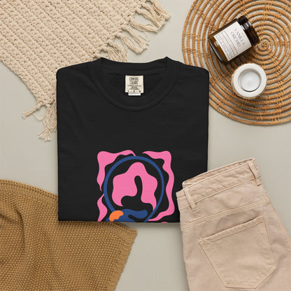 Pink Nautical Wave Graphic Garment-Dyed Women's T-Shirt