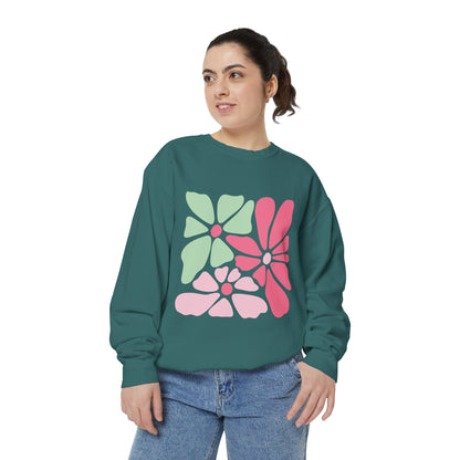 Floral Retro Block Print Garment-Dyed Women's Sweatshirt
