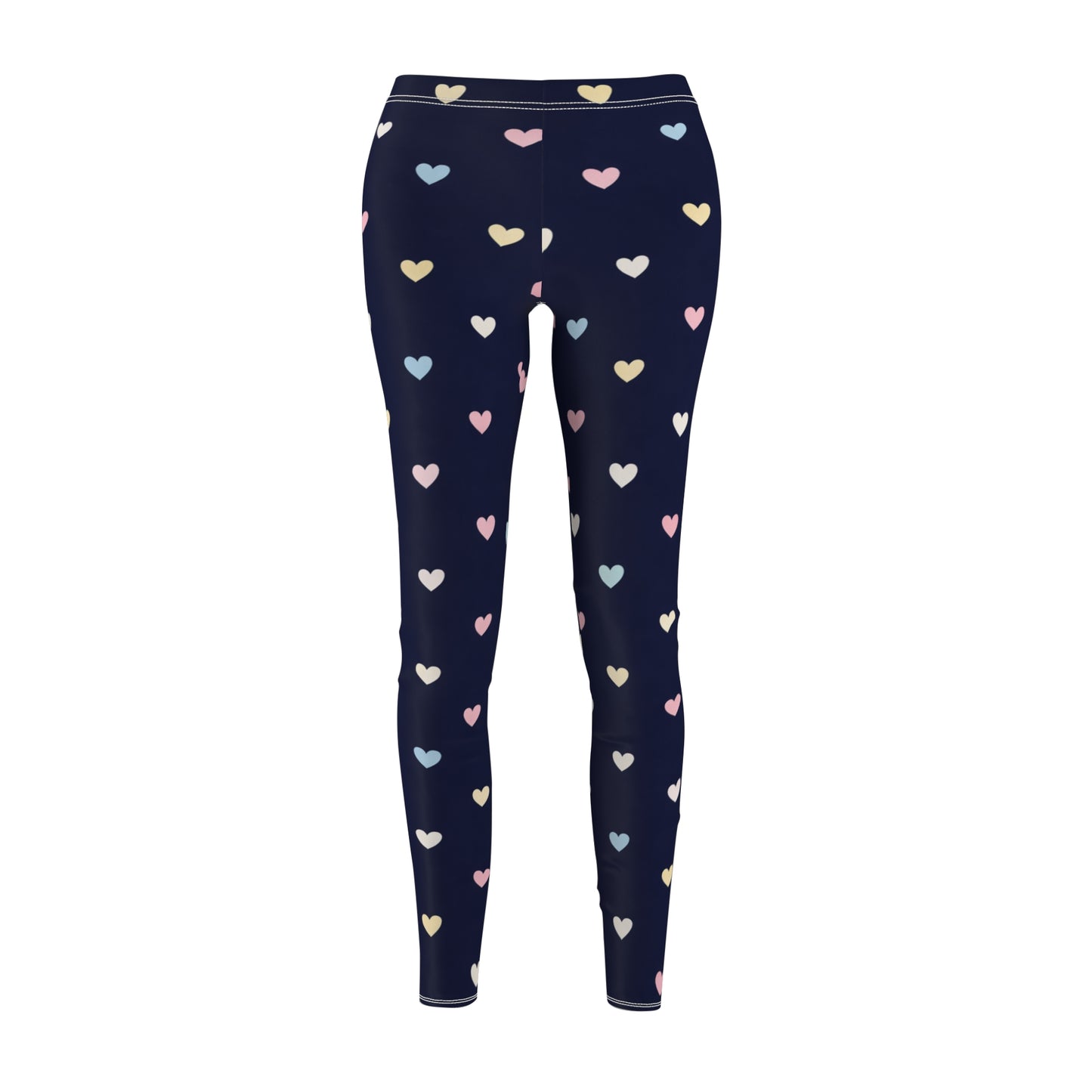 Navy Heart Print Women's Casual Leggings