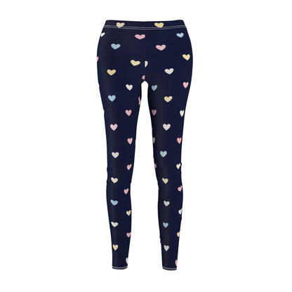 Navy Heart Print Women's Casual Leggings