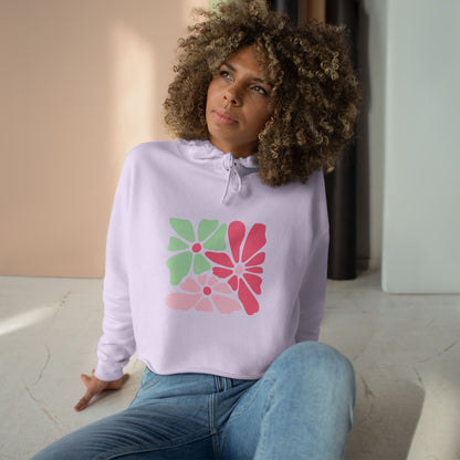 Floral Retro Block Print Crop Hoodie