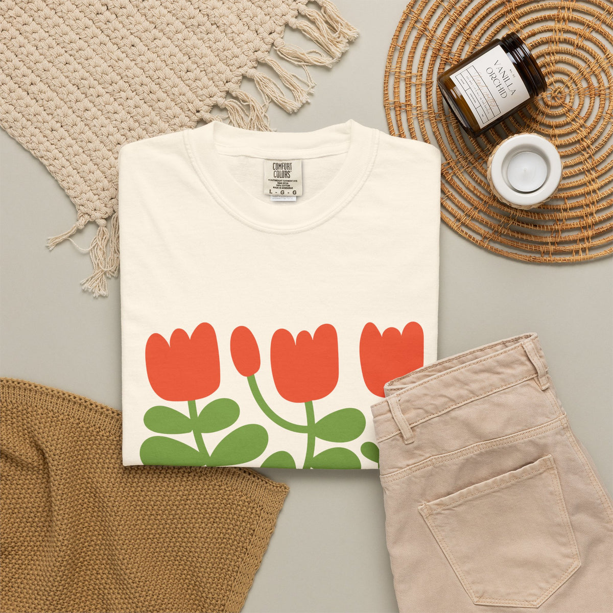Floral Tulip Garment-Dyed Women's T-Shirt