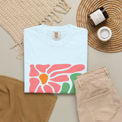 Abstract Pink & Green Flower Garment-Dyed Women's T-Shirt