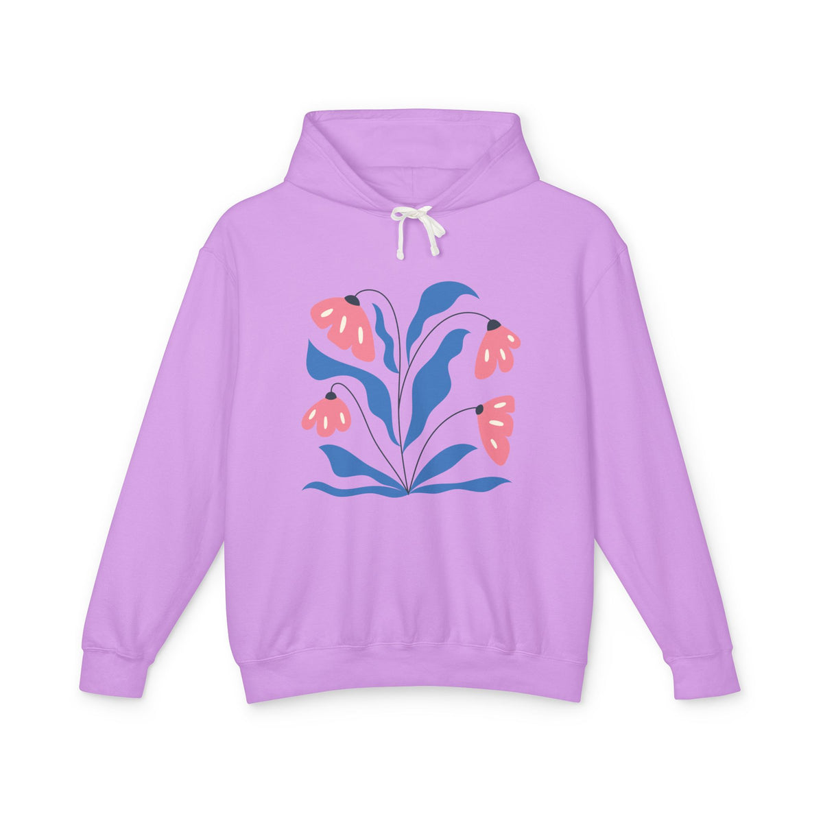 Pink & Blue Botanical Graphic Lightweight Women's Hooded Sweatshirt