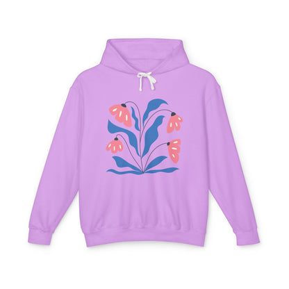 Pink & Blue Botanical Graphic Lightweight Women's Hooded Sweatshirt