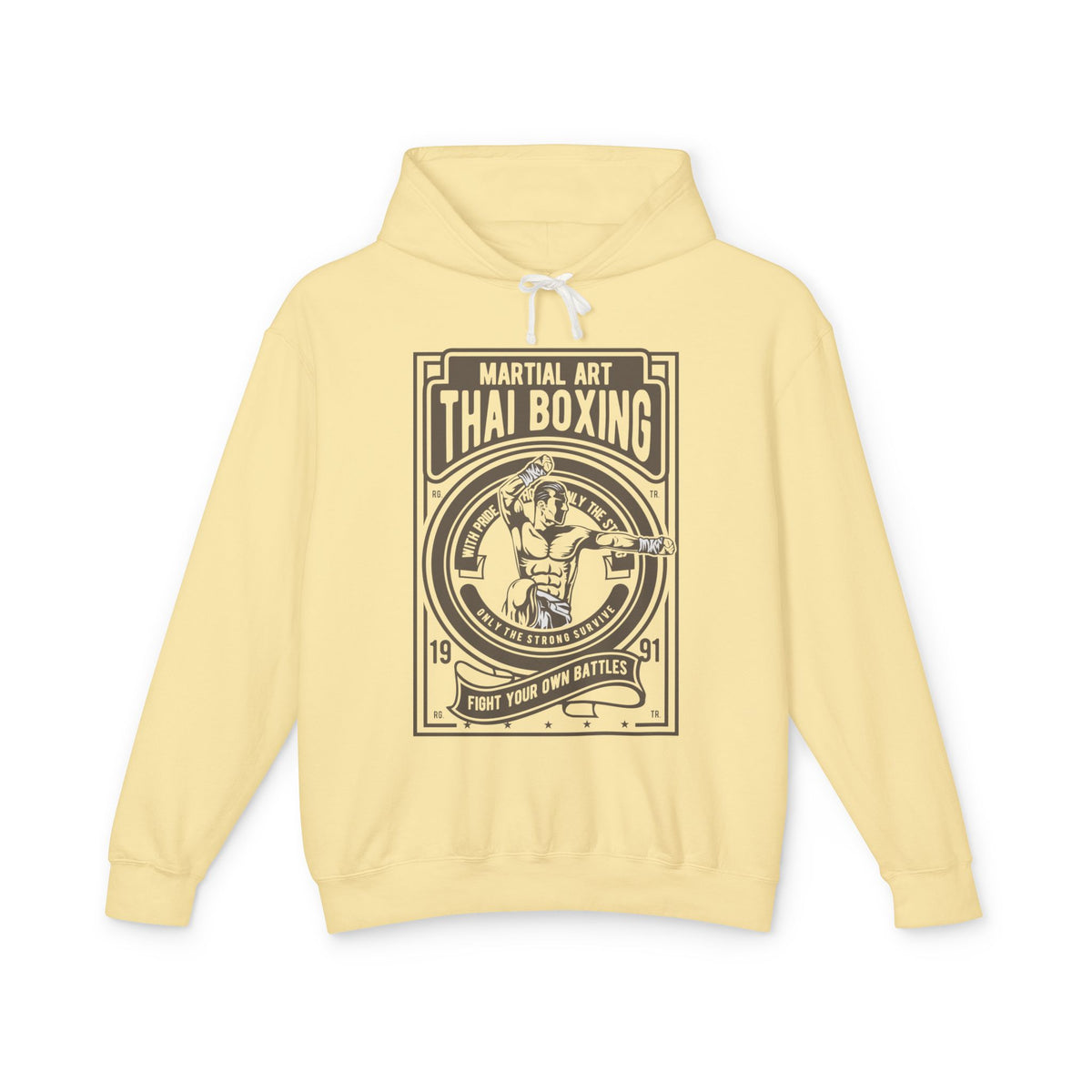 Muay Thai Boxing Vintage Emblem Lightweight Hooded Sweatshirt