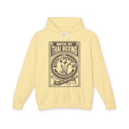 Muay Thai Boxing Vintage Emblem Lightweight Hooded Sweatshirt