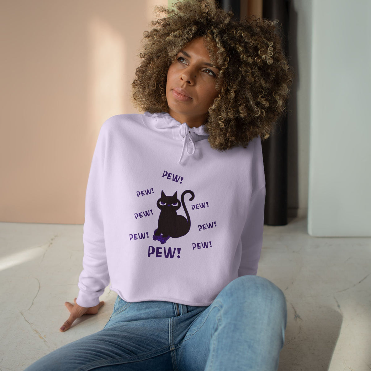 Pew! Cat Crop Hoodie