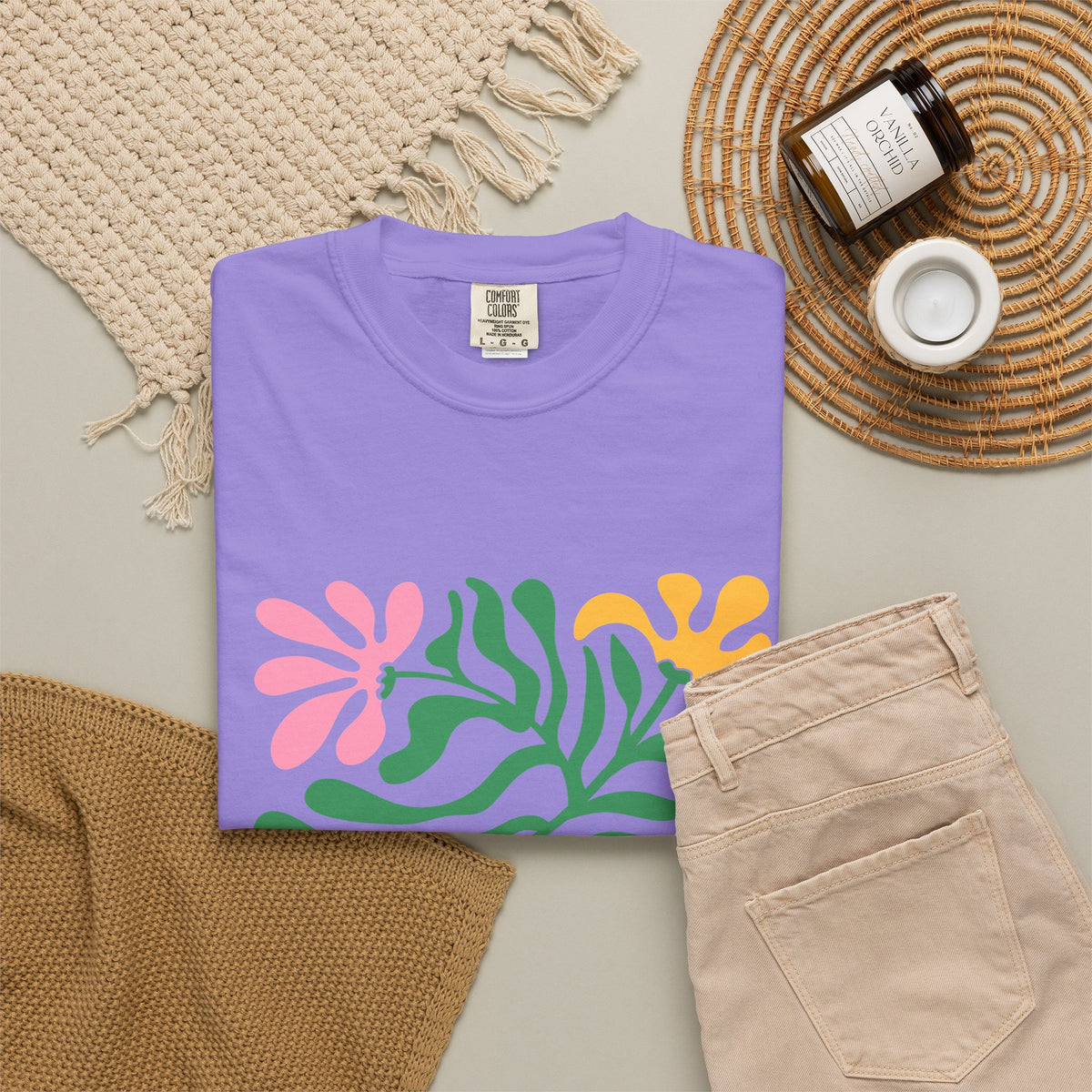 Floral Cutout Abstract Garment-Dyed Women's T-Shirt
