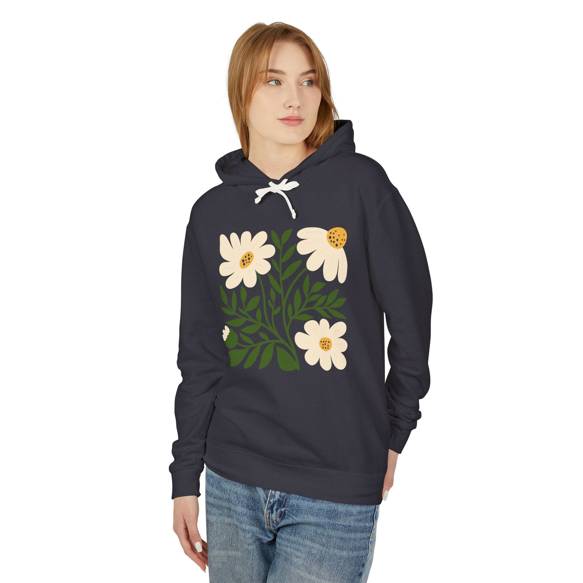 Minimal Yellow Bloom Lightweight Women's Hooded Sweatshirt
