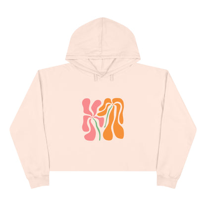 Groovy Pink & Orange Floral Crop Hoodie