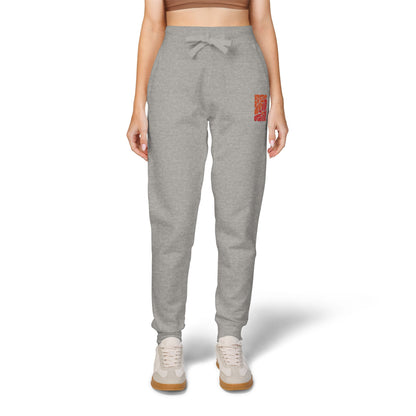 Pink Retro Flower Graphic Embroidered Women's Fleece Sweatpants