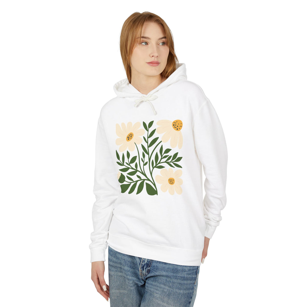 Minimal Yellow Bloom Lightweight Women's Hooded Sweatshirt