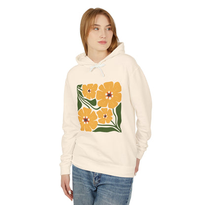 Yellow Blossom Graphic Lightweight Women's Hooded Sweatshirt