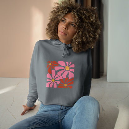 Retro Pink Daisy Graphic Crop Hoodie