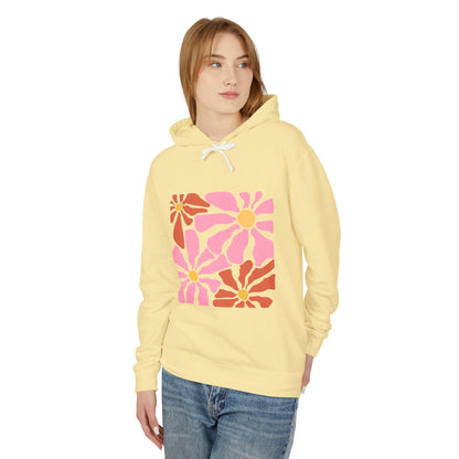 Retro Pink Daisy Graphic Lightweight Women's Hooded Sweatshirt