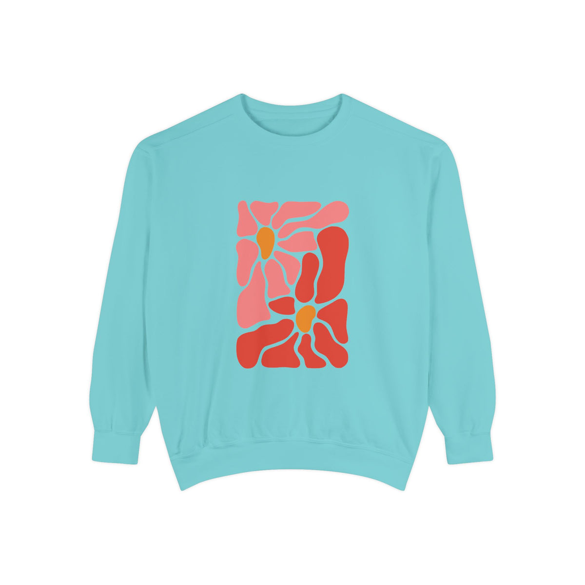 Pink Retro Flower Graphic Garment-Dyed Women's Hooded Sweatshirt