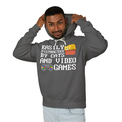 Easily Distracted By Cats And Video Games Lightweight Hooded Sweatshirt