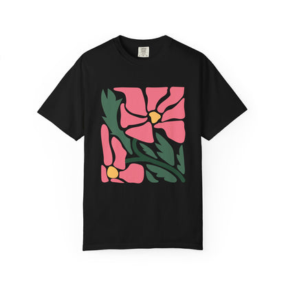 Pink Garden Graphic Garment-Dyed Women's T-Shirt