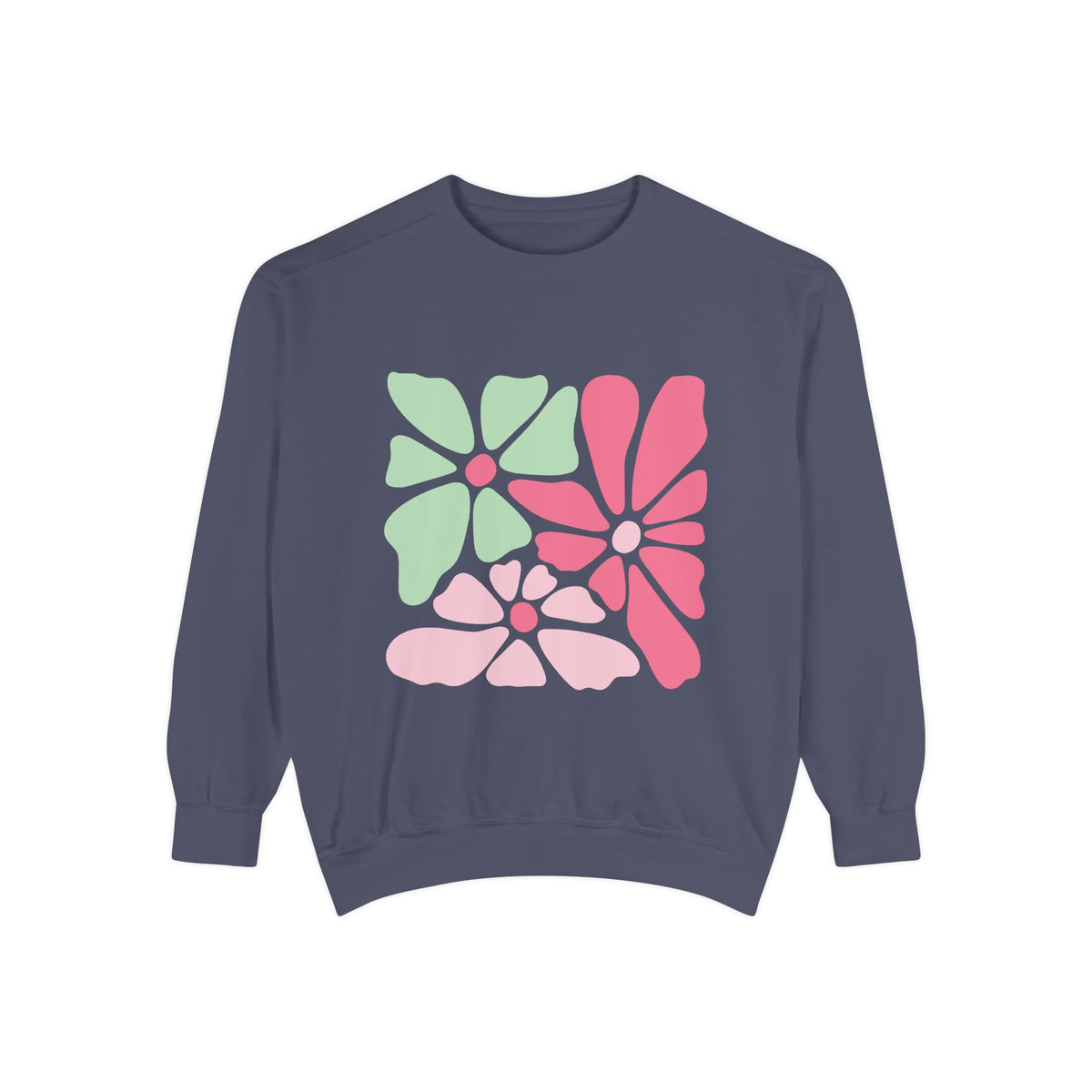 Floral Retro Block Print Garment-Dyed Women's Sweatshirt