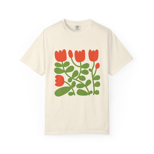 Floral Tulip Garment-Dyed Women's T-Shirt