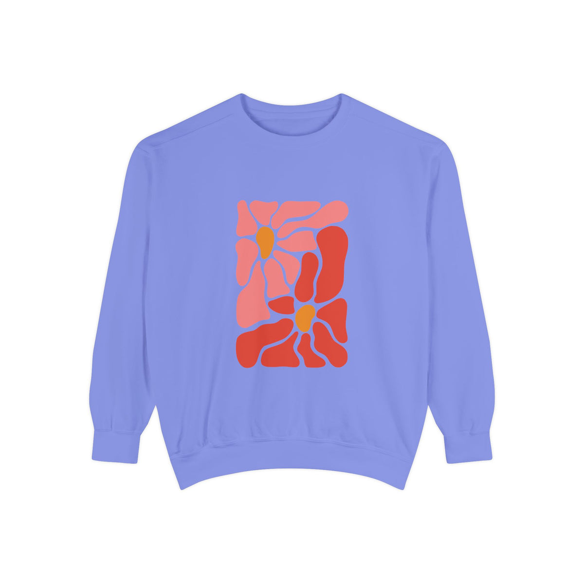 Pink Retro Flower Graphic Garment-Dyed Women's Hooded Sweatshirt