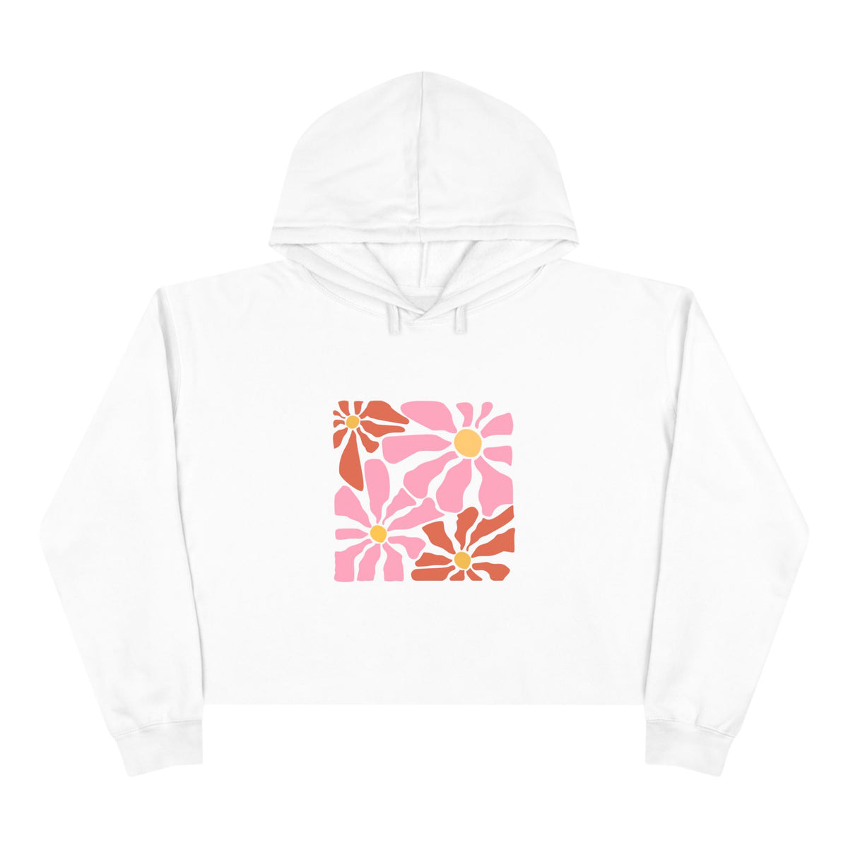 Retro Pink Daisy Graphic Crop Hoodie
