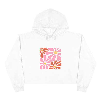 Retro Pink Daisy Graphic Crop Hoodie