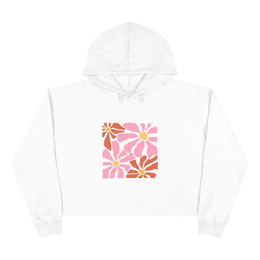 Retro Pink Daisy Graphic Crop Hoodie