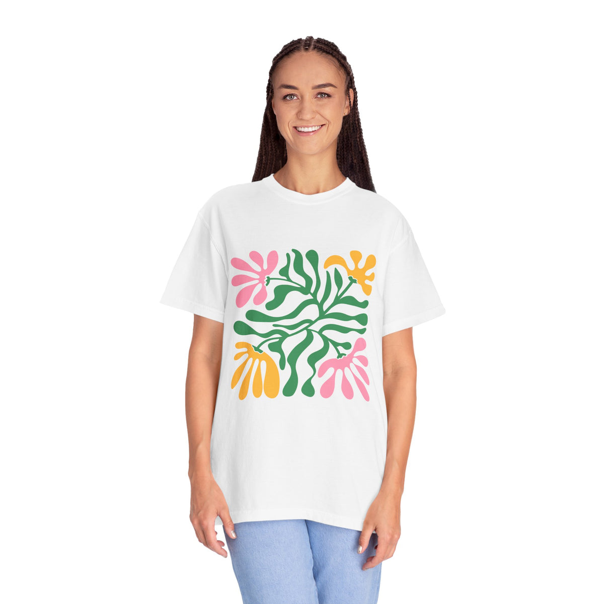 Floral Cutout Abstract Garment-Dyed Women's T-Shirt