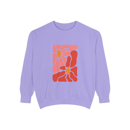 Pink Retro Flower Graphic Garment-Dyed Women's Hooded Sweatshirt