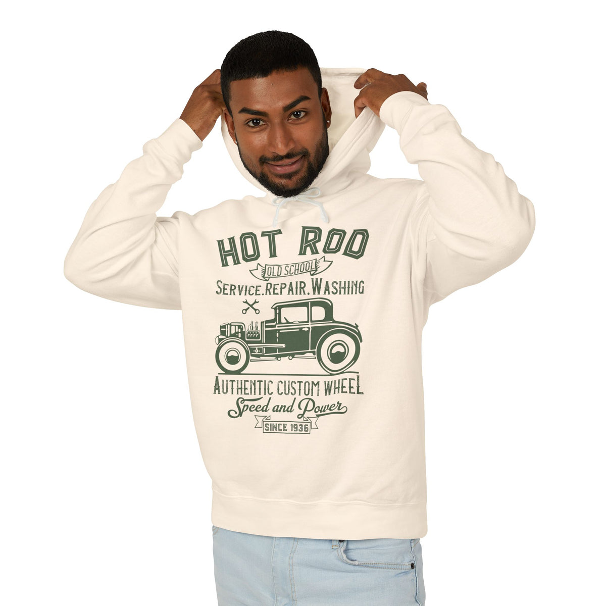 Hot Rod Old School Authentic Custom Wheel Lightweight Hooded Sweatshirt