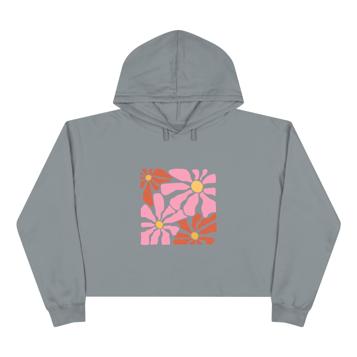 Retro Pink Daisy Graphic Crop Hoodie